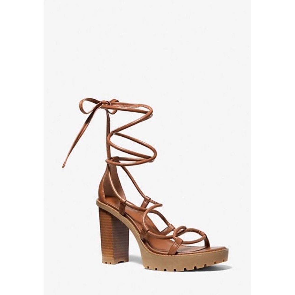 Michael Michael Kors Vero Brown Leather Platform Gladiator Sandals Size 6 Tie Up